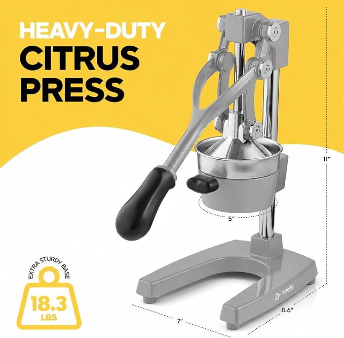 Eurolux Ultra-Premium Cast Iron Juicer | Extra-Large, Heavy Duty, Commercial Grade, Stainless Steel Manual Hand Press Citrus Squeezer For Fresh Orange Juice, Pomegranate, Lemon, and Much More (Gray) - Image 8