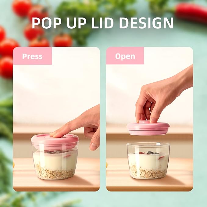 400ml Meal Prep Container Set of 4 Pink Tritan Plastic Food Storage Containers with Lids, Airtight Leakproof Pop Top Lid Bowl for Breakfast Leftovers - Image 2