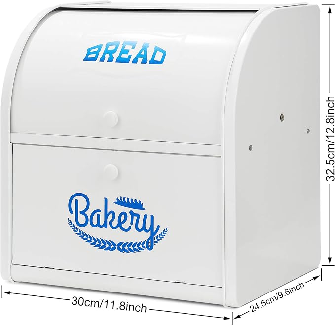 Bread Box, Metal Bread Box for Kitchen Countertop, 2 Layer Roll Top Bread Boxes, Stainless Steel Bread Storage, Kitchen Counter Bread Bin, Airtight Holder for Homemade Bread（White） - Image 4