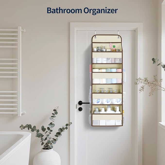 Yecaye Over The Door Organizer, Heavy Duty Hanging Organizers and Storage with 4 Large Capacity Pockets, Swing-Proof Behind The Door Storage for Bathroom Nursery Bedroom Dorm Closet, Beige,1Pc - Image 7