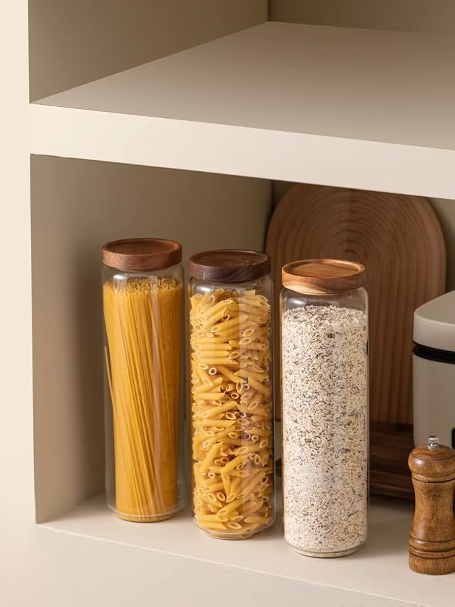 Kanwone Airtight Food Storage Containers Set of 3, 54 Ounce Glass Storage Containers with Bamboo lids, Clear Glass Canisters for Pantry, kitchen, Flour, Sugar, Tea, Coffee, Cookies, Spice and Herbs - Image 4
