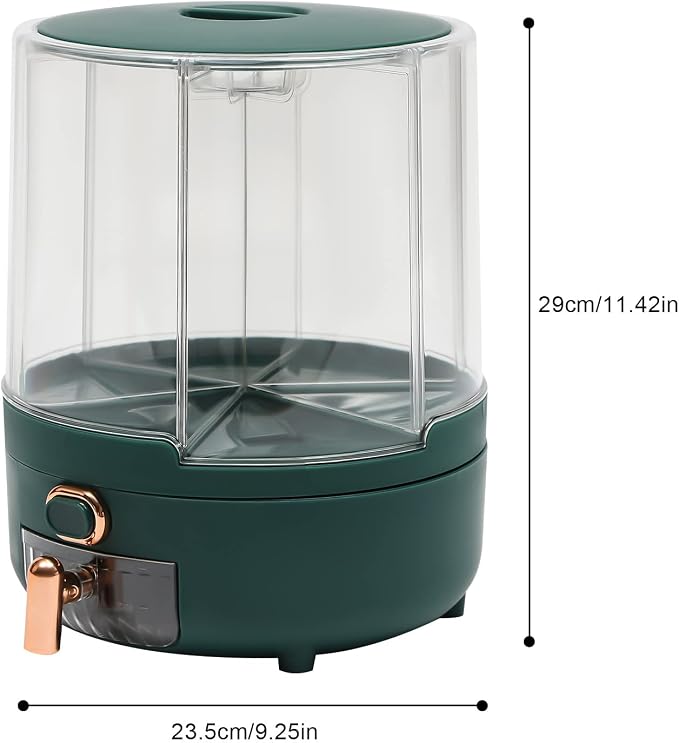 360° Rotating Grain Dispenser With 6 Grids, 13.2lbs Large Capacity Grain Dispenser Rotating Kitchen Storage Containers With Sealed Lid For Peanut Barley Millet And Cereal (Green, 14.3 lbs) - Image 2