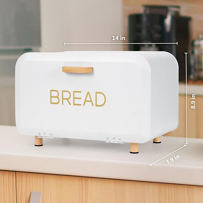 White Bread Box for Kitchen Countertop - Large Capacity Bread Storage Container Farmhouse Bread Box - Stylish Metal Bread Keeper - Image 6