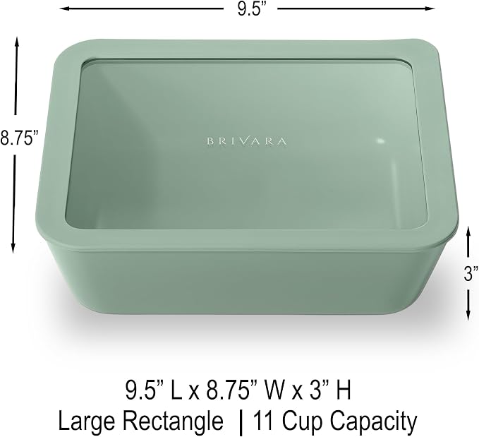 Glass Food Storage Container with Lid, 11-Cup Large Rectangle | Microwave-Safe Airtight Lid, Oven-Safe Ceramic-Coated Glass | Zero Plastic, No PFAS/PFOA/BPA, Reusable [Willow] - Image 2