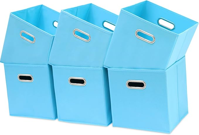 Fabric Cubby Storage Bins - 13x13x13 Inches, Foldable Cube Organizer Bins with Dual Handles - Set of 6, Blue by Yunkeeper