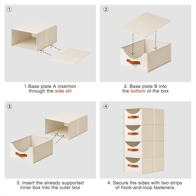 Stackable Storage Drawers - Collapsible Storage Bins with Drawers, 4 Pack Closet Shelf Organizer Basket, Fabric Pull Out Organizer for Bedroom, Living Room, Dorm, Beige - Image 4