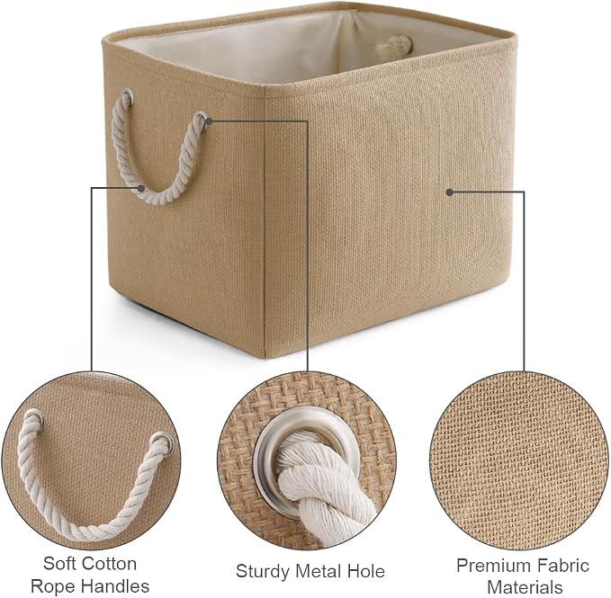 Organization and Storage Basket for Organizing - 3 Pack 16x12x12 inch Cube Fabric Storage Cubes, Storage Bin for Shelves Gift Closet Organizer Cloth Toy (Beige) - Image 6