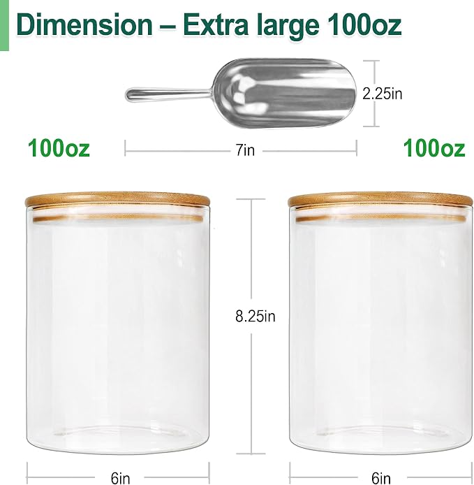Glass Jars with Airtight Lids, Airtight Glass Canisters with Locking Lids, (Bamboo 100oz) - Image 2