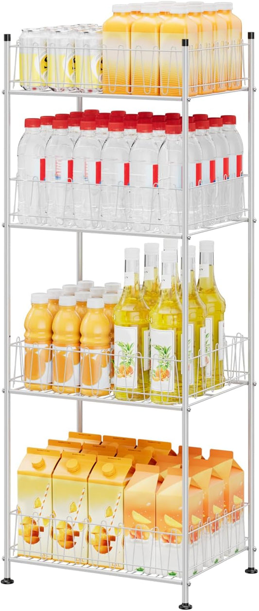 ETELI Water Bottle Holder Organizer 4 Tier Drink Can Shelf Organizer Rack for Floor Freestanding Water Bottle Rack Stand Beverage Storage Shelf for Pantry Kitchen Food Storage, Silver by ETELI