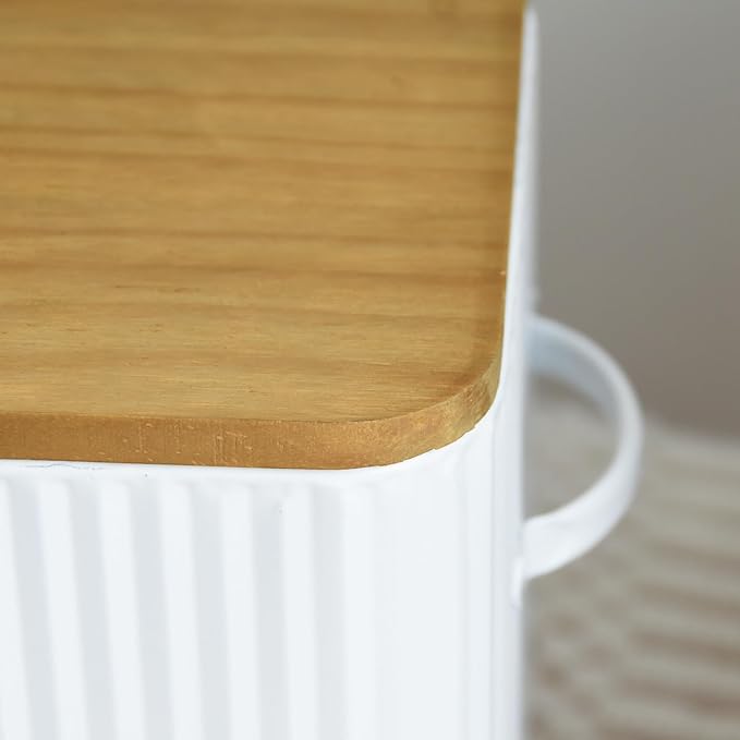 EMAX HOME Vertical Stripes Extra Large Space Saving Farmhouse Bread Box with Wood Lid - Holds 2 Loaves - White Vertical Breadbox Bread Storage Bin Holder for Kitchen Countertop - Image 7