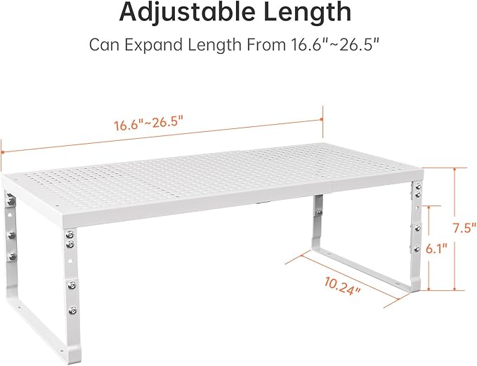 Cabinet Shelf,Expandable Adjustable Stackable Kitchen Organizer,for cabinets, Kitchens, countertops, bathrooms Shelf Organizer(2Packs/White,Large) - Image 3