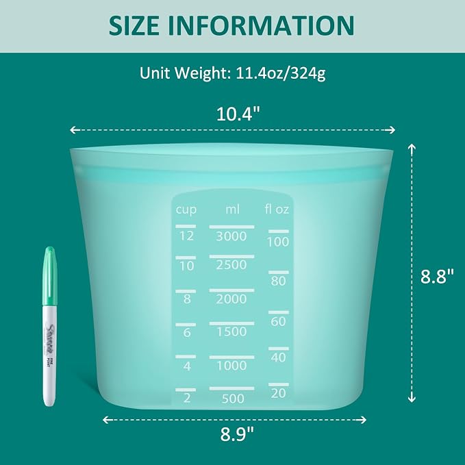 Extra Large Reusable Silicone Food Storage Bags 4 Pack, 0.8 Gallon/3000ml, 100% Silicone Stand-Up Wide-Open Zip-Lock Reusable Bags for Large Items, Microwave Freezer Oven Dishwasher Safe, Aqua - Image 6