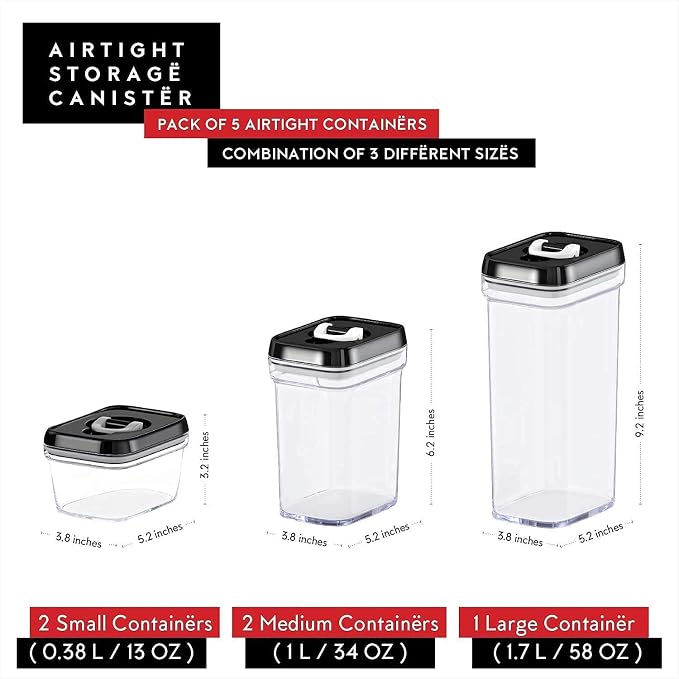 DWËLLZA KITCHEN Airtight Food Storage Containers Set - 7 PC Set - For Kitchen Pantry Organization and Storage - BPA-Free - Clear Plastic Canisters for Spaghetti, Noodles, Pasta, Snacks & Much More - Image 7
