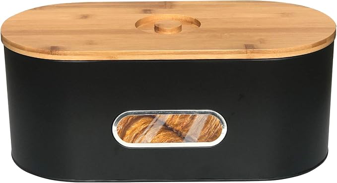 SOTECH Extra Large Bread Box Metal Bread Bin with Bamboo Lid&Window Modern Food Storage Container for Kitchen Counter Kitchen Decor Organizer Farmhouse Black (Black box with 3jars) - Image 7
