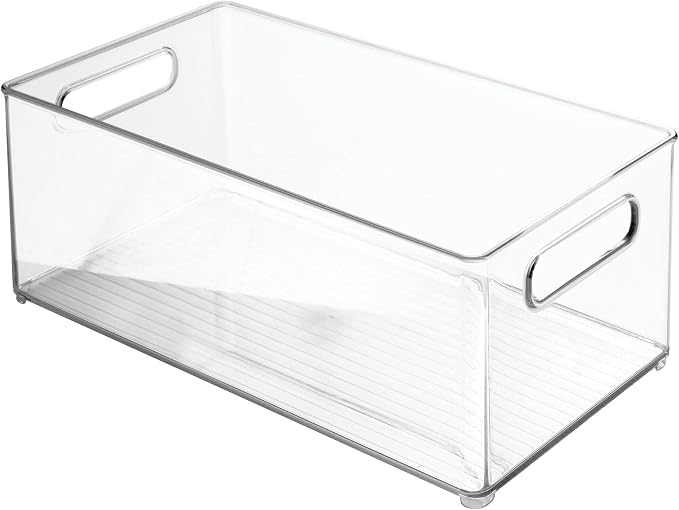 mDesign Plastic Bathroom Storage Container Bins w/ Handles - Closet, Cabinet, Vanity, Cupboard Shelf Organization, Hair Tools Accessory Organizer - Ligne Collection; Clear, 14.6x8.1x6 (Pack of 4) - Image 4