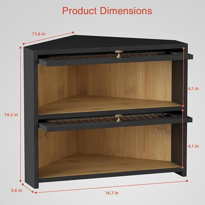 Goozii Corner Bread Box for Kitchen Countertop, Double Layer Large Breadbox for Counter Top, 2 Tier Roll Up Vintage Farmhouse Homemade Bread Storage Container Holder Keeper for Cabinet (Black) - Image 2