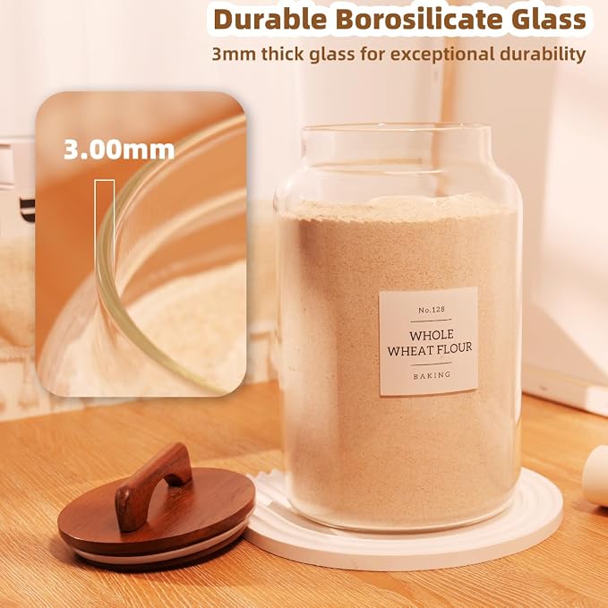 2 Pack Large Glass Flour and Sugar Containers with 132 Pantry Labels - 1 Gallon Glass Canisters with Bamboo Airtight Lids - Farmhouse Glass Cookie Jars for Rice, Pasta, Cereal, Bath Salt - Image 4