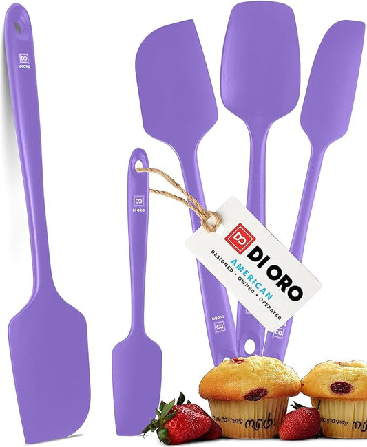 DI ORO Silicone Spatula Set - Rubber Kitchen Spatulas for Baking, Cooking, & Mixing - 600°F Heat-Resistant & BPA Free Silicone Scraper Spatulas for Nonstick Cookware - Dishwasher Safe (5pc, Lavender) by DIORO