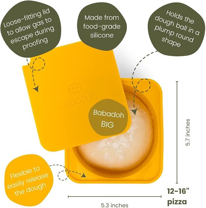 Babadoh Pizza Making Accessories | BIG Pizza Dough Proofing Containers with Lids | Set of 3 | Multi Yellow (1 Dough, 1 Olive, 1 Yellow) | Big Size (make 12-16" Pizzas) - Image 3