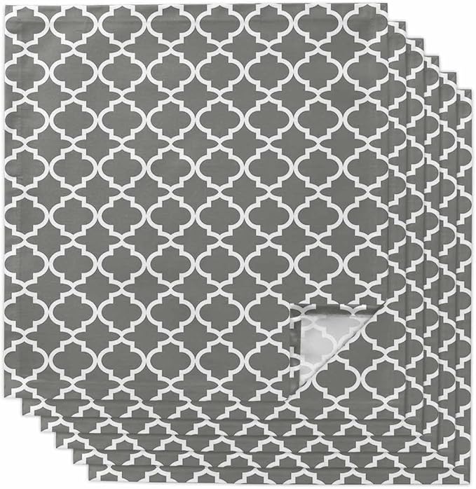 Cloth Napkins Set of 6-20x20 Inches, Gray Morocco Washable Reusable Table Napkins, Vintage Minimalist Boho Ethnic Pattern Soft & Absortbent Dining Napkin for Party Wedding Hotel Restaurant by Unknown