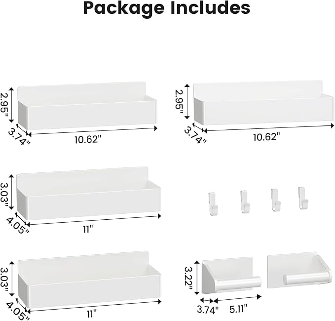 Mystozer Magnetic Spice Rack for Refrigerator, 4 Pack Magnetic Shelf and 1Pack Paper Towel Holder,Fridge Organizers and Storage White(5 Pack) - Image 2