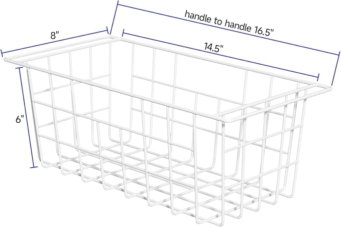 Slideep Chest Freezer Organizer Bins 16.5 Inch, Deep Upright Freezer Baskets Metal Wire Storage Container for Kitchen, White, Set of 2 - Image 3