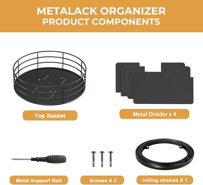 Snack Organizer - Versatile Snack Storage, Lazy Susan with Convenient Grab-and-Go Design, Metal Snack Holder for Home, Office, Breakroom, 10.85" L x 10.85" W x 5" H (Matte Black) - Image 3