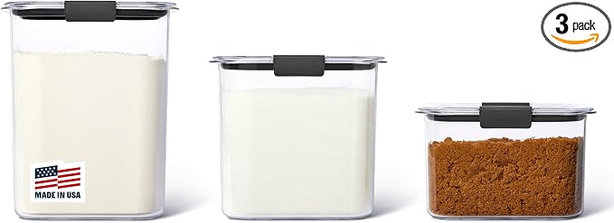 Rubbermaid Brilliance Plastic Food Storage Pantry Baking Set, 3 Containers with Lids (6 Pieces Total), BPA-Free, Clear by Unknown