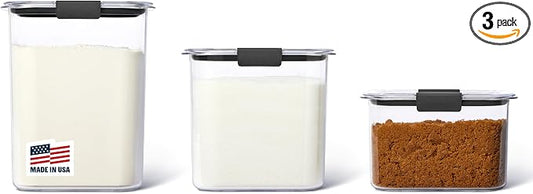 Rubbermaid Brilliance Plastic Food Storage Pantry Baking Set, 3 Containers with Lids (6 Pieces Total), BPA-Free, Clear by Unknown
