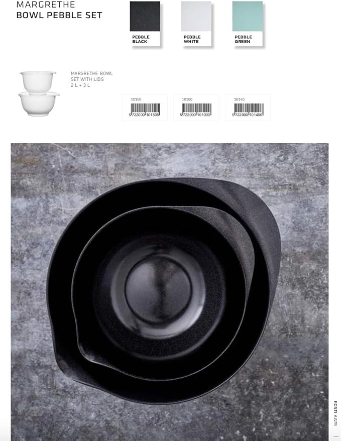 Rosti Margrethe Mixing Bowl Set with Lids – Danish Design Kitchen Prep Bowls with Non-Slip Base Ring & Pour Spout, Durable DuRostima Plastic, Dishwasher Safe – Black (2L / 3L) - Image 4