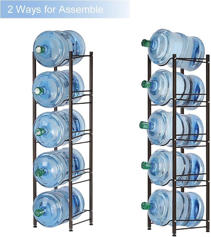 LIANTRAL 5 Gallon Water Jug Holder, 5 Tiers Brown Heavy Duty Water Rack | Freestanding Water Bottle Organizer for Home Office - Image 5