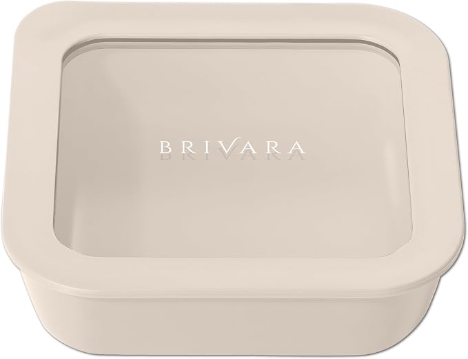 Glass Food Storage Container with Lid, 2.5-Cup Small Square | Microwave-Safe Airtight Lid, Oven-Safe Ceramic-Coated Glass | Zero Plastic, No PFAS/PFOA/BPA, Reusable [Crema] by BrivaraHome