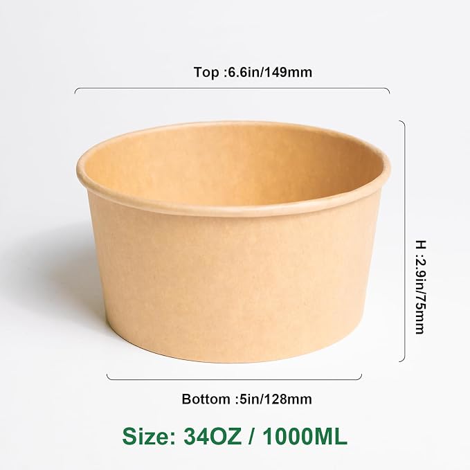 34 oz Disposable Paper Bowls Round [No Lid] 74PK, Microwave Serving Deli Containers, Salad Dressing Container for Lunch, Sturdy for Soup Toppings Snack Camping Family - Image 6