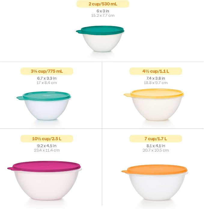 Tupperware Heritage Wonderlier 10 Piece Food Storage Bowl Set in Fauna Colors - Dishwasher Safe & BPA Free - (5 Containers + 5 Lids) - Image 3