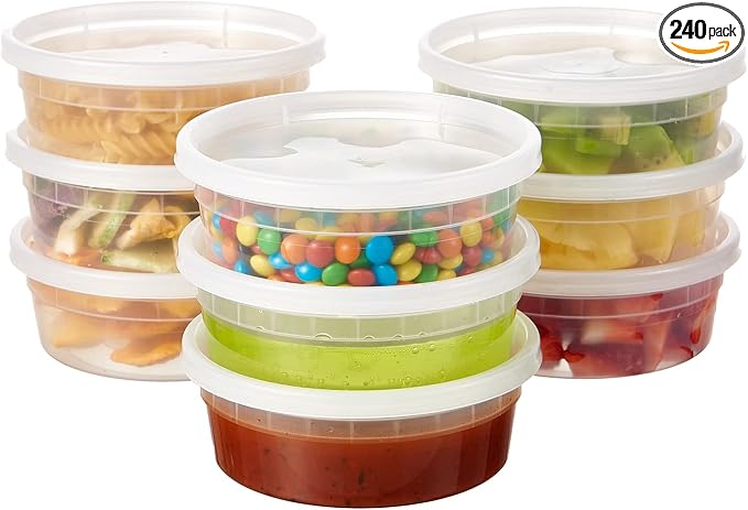 [240Set-8oz] Plastic Deli Food Storage Containers With Lids Disposable Clear Small Togo Jars Bowls For Soup, Meal Prep, Slime | BPA Free | Stackable | Leakproof | Microwave | Dishwasher | Freezer Safe by JALUXING