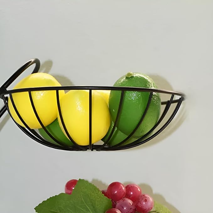 2-TierFruit & Vegetable Basket for Dining Table, Centre Table I Metal Fruit Bowl or Bread Basket Vegetables Storage Organizer Holder I Multi-Purpose Basket for Kitchen & Home, Black - Image 9
