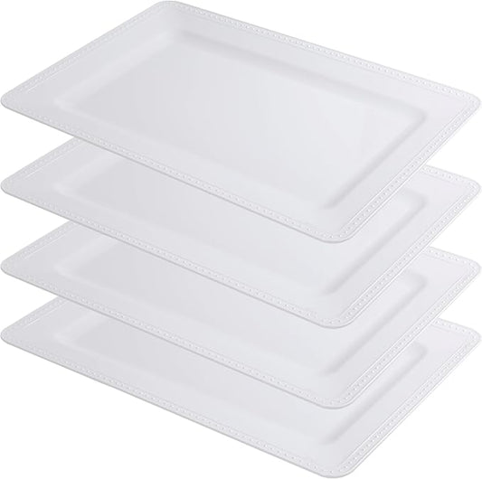 Melamine Beaded Serving Platters for Appetizer, Veggie, Charcuterie,Dessert, Set of 4, White Serving Trays for Party & Entertaining, Large Unbreakable Rectangular Party Platters, Dishes by ZAROCRUS
