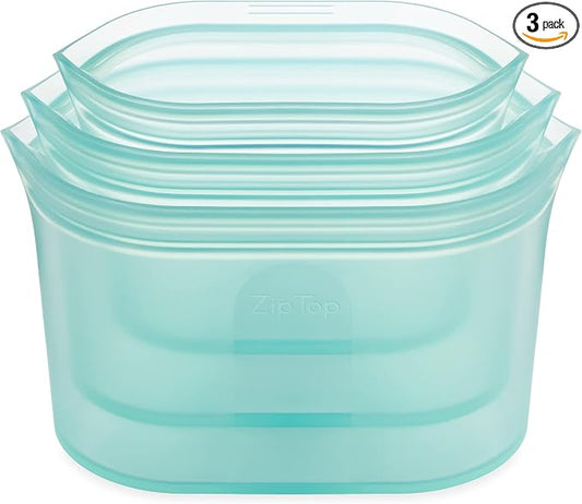 Zip Top Reusable Food Storage Bags | 3 Dish Set [Teal] | Silicone Meal Prep Container | Microwave, Dishwasher and Freezer Safe | Made in the USA by ZipTop