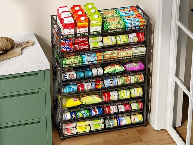 3 Tier Stackable Can Rack Organizer for Pantry Shelf, Adjustable Extra-Long Can Holder for Kitchen Storage, Sturdy Standing Rolling Can Dispenser for Canned Food Goods Drink Soup up to 96, Black - Image 3
