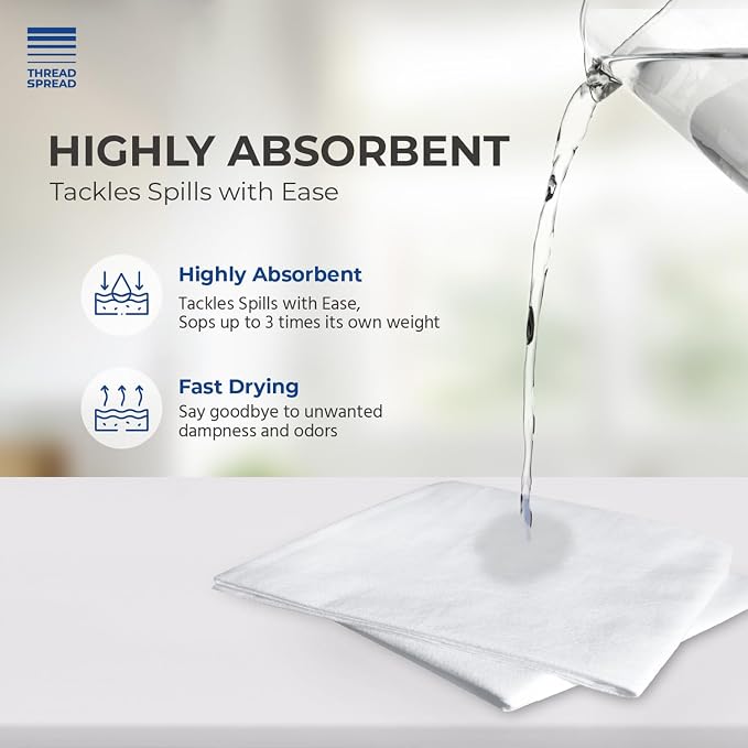 THREAD SPREAD 100% Cotton Dish Cloths - Flour Sack Kitchen Towels - Cotton Blank Towel - Thick Absorbent Quick Dry, Machine Washable - Cleaning & Drying - 28"x28" - Pack of 24, White - Image 3