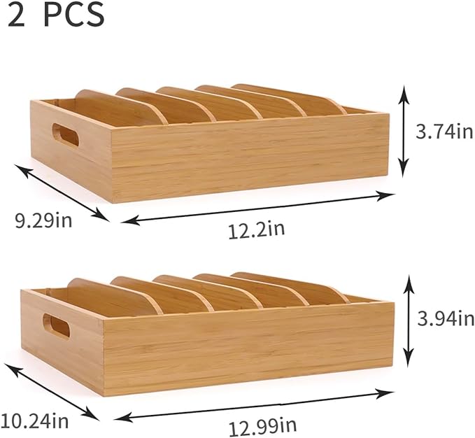Bamboo Lid Holder Food Container, Kitchen Organizer with 5 Adjustable Dividers, Cabinet Organizer for Food, Kitchen Gadget, Container Lids (2pcs) - Image 2