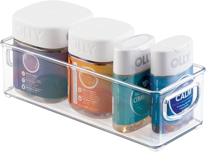 mDesign Plastic Bathroom Storage Container Bins w/ Handles - Closet, Cabinet, Vanity, Cupboard Shelf Organization, Hair Tools Accessory Organizer - Ligne Collection; Clear, 10x4x3 (Pack of 1) by mDesign