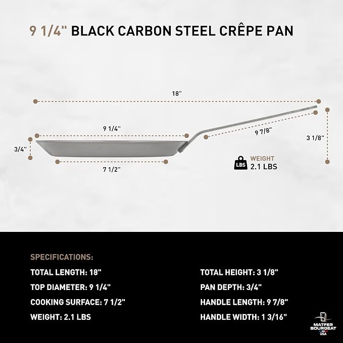 Matfer Bourgeat Black Carbon Steel Crêpe Pan, 9 1/4" - Image 2