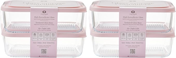 Glass Food Storage Containers with Lids — 8 Piece — 57.5 oz Glass with BPA-Free Leakproof Stackable Lids — Microwave, Oven & Dishwasher Safe — Ideal for Meal Prep & More - Berry Blush - Image 2
