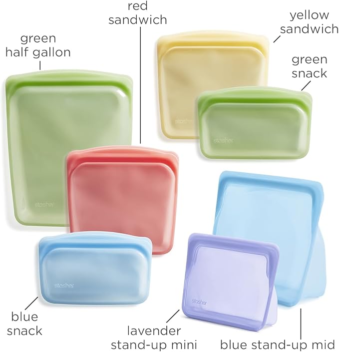 Stasher Reusable Silicone Food Storage Bags, 7-Pack, Multicolor | Food-Safe Silicone, Eco-Friendly, Reusable Freezer Bags, Microwave, Dishwasher, Oven, Sous Vide, Meal Prep, Lunch, Food-Safe - Image 5
