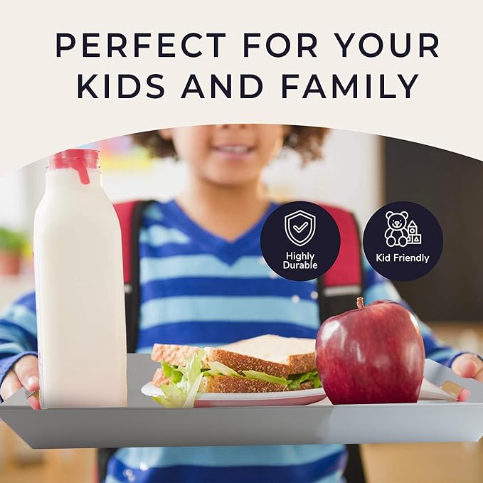 Melamine Serving Tray with Handles, Chip and Break-Resistant, Durable and Kid-Friendly Food Tray for Indoor and Outdoor, Dishwasher Safe (Silver/Grey) - Image 5