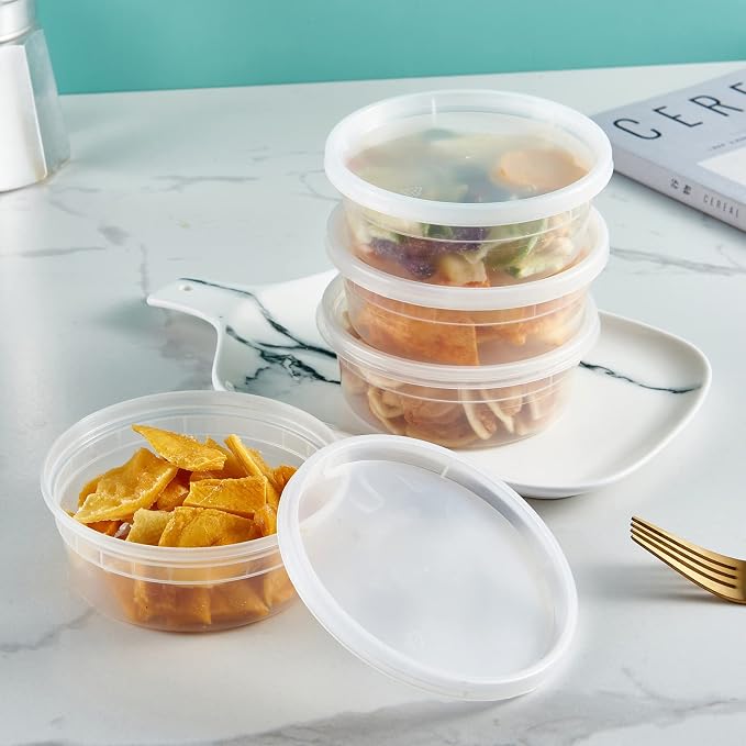 Jaluxing 8 oz. Plastic Deli Containers With Lids, 48 Sets - Leakproof, Stackable, BPA Free, Microwavable, Freezer Safe (Formerly FULING) - Image 5
