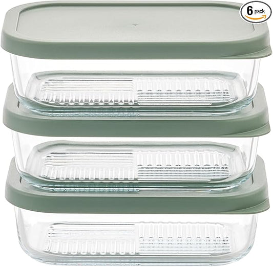 Glass Food Storage Containers with Lids — 6 Piece — 17.6 oz Glass with BPA-Free Leakproof Stackable Lids — Microwave, Oven & Dishwasher Safe — Ideal for Meal Prep & More - Soft Sage by DuraLiving