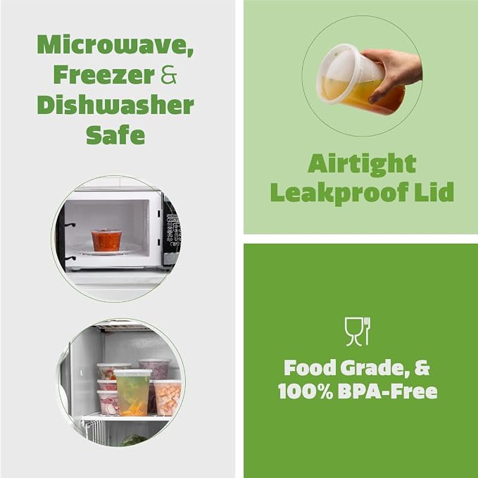 GUSTO 32 oz Plastic Deli Containers with Lids [120 Sets] Food Storage | Microwave, Dishwasher & Freezer Safe, Disposable or Reusable, BPA Free, Leak-Proof, Soups, Takeout, Meal Prep & Leftovers - Image 4