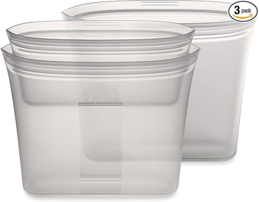 Zip Top Reusable Food Storage Bags | 3 Bag Set [Gray] - 2 Sandwich, 1 Snack | Silicone Meal Prep Container | Microwave, Dishwasher and Freezer Safe | Made in the USA by ZipTop